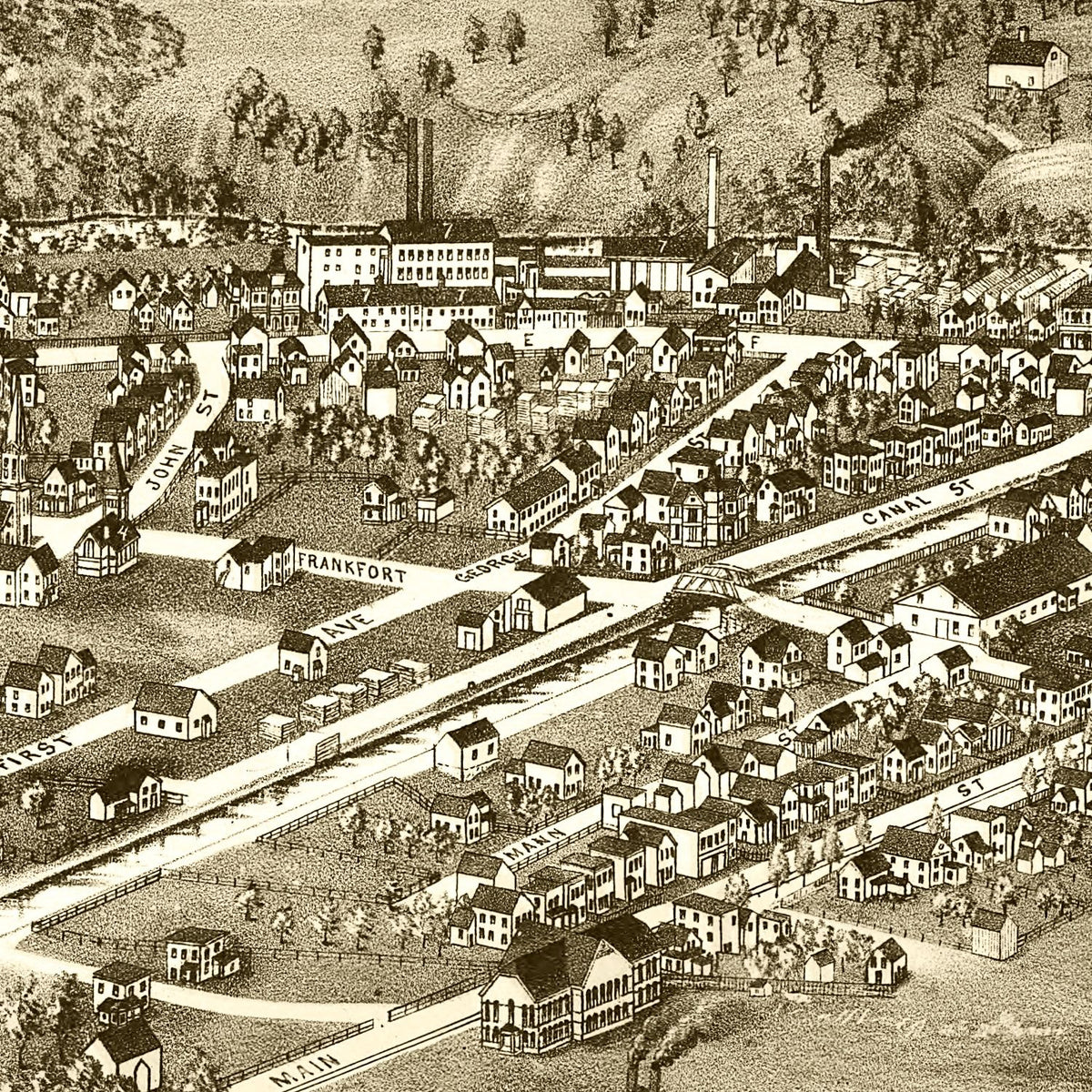 Restored historic details from the 1887 city map of Frankfort, New York