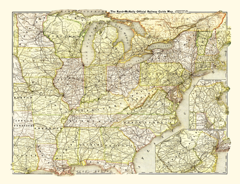 Vintage Railroad Map of United States 1877 print style example
