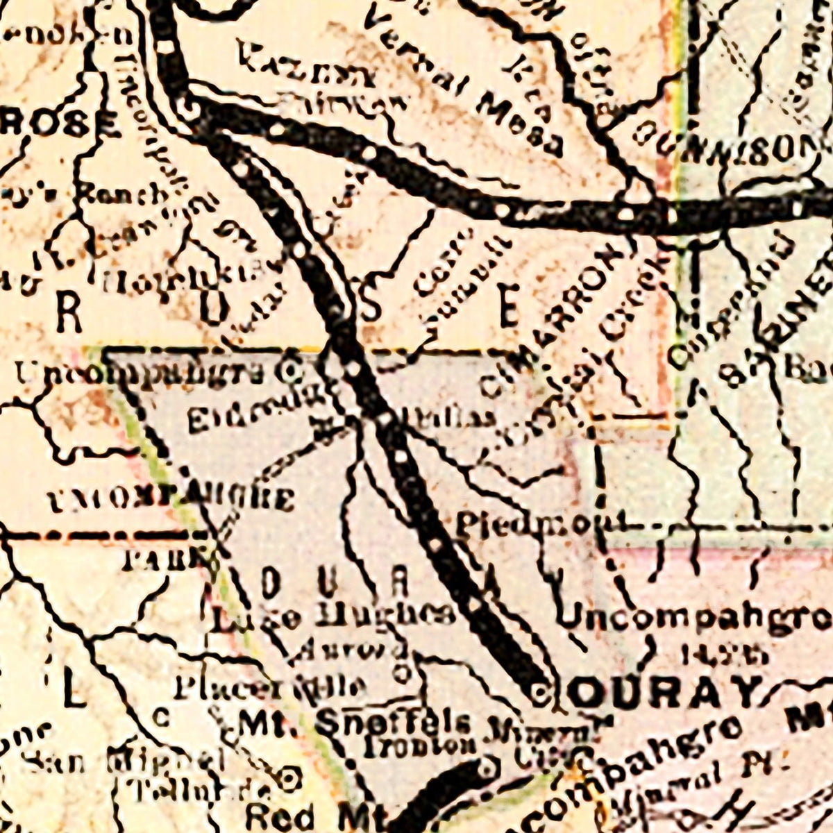 Restored historic details from the 1883 region map of County, Colorado