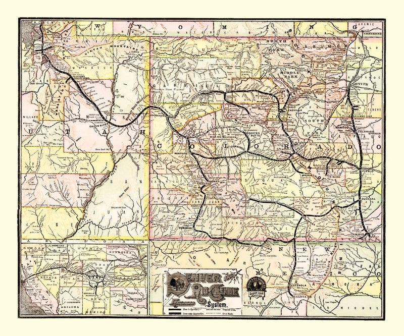 Size comparison using Vintage Map of Denver & Rio Grande Railroad System 1883