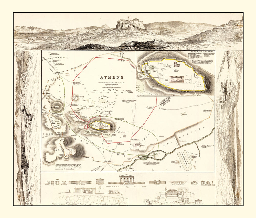 Vintage Map of Athens, Greece 1832 print style example