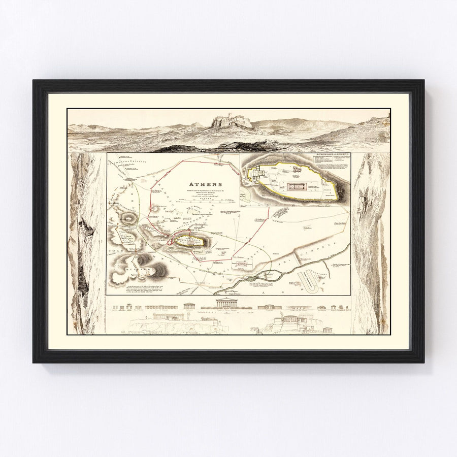 Vintage Map of Athens, Greece 1832