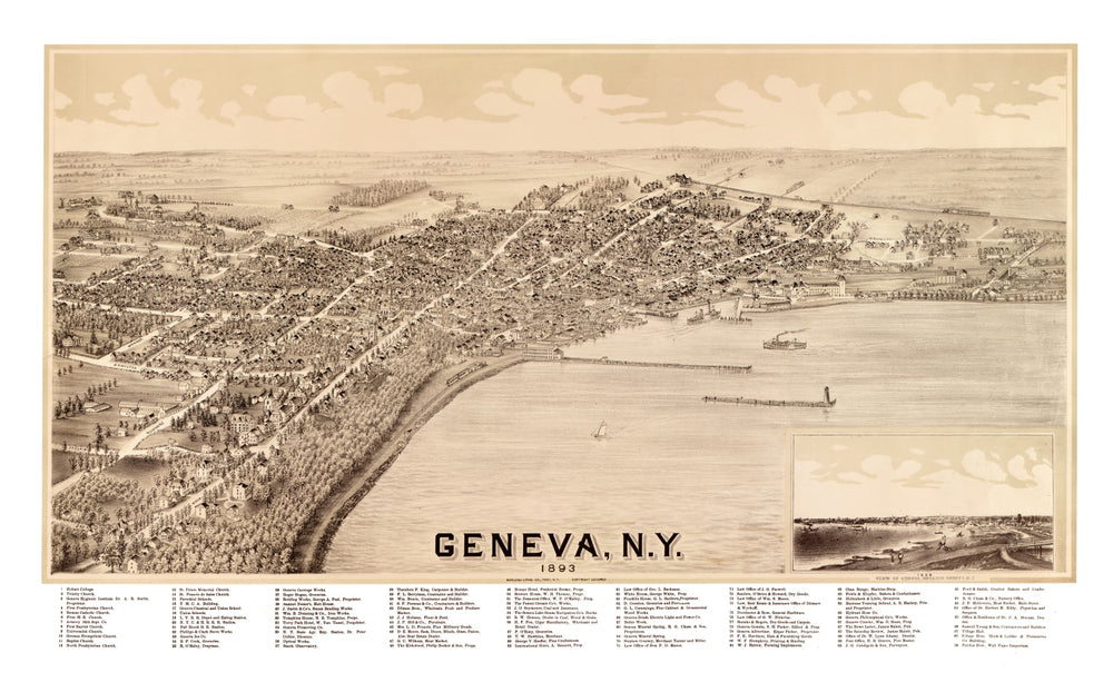 Vintage Map of Geneva, New York 1893 print style example