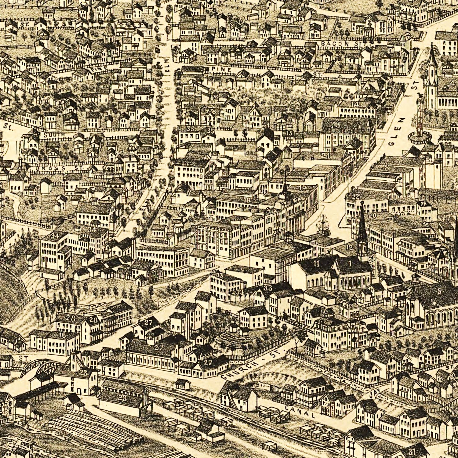 Restored historic details from the 1884 city map of Glens Falls, New York