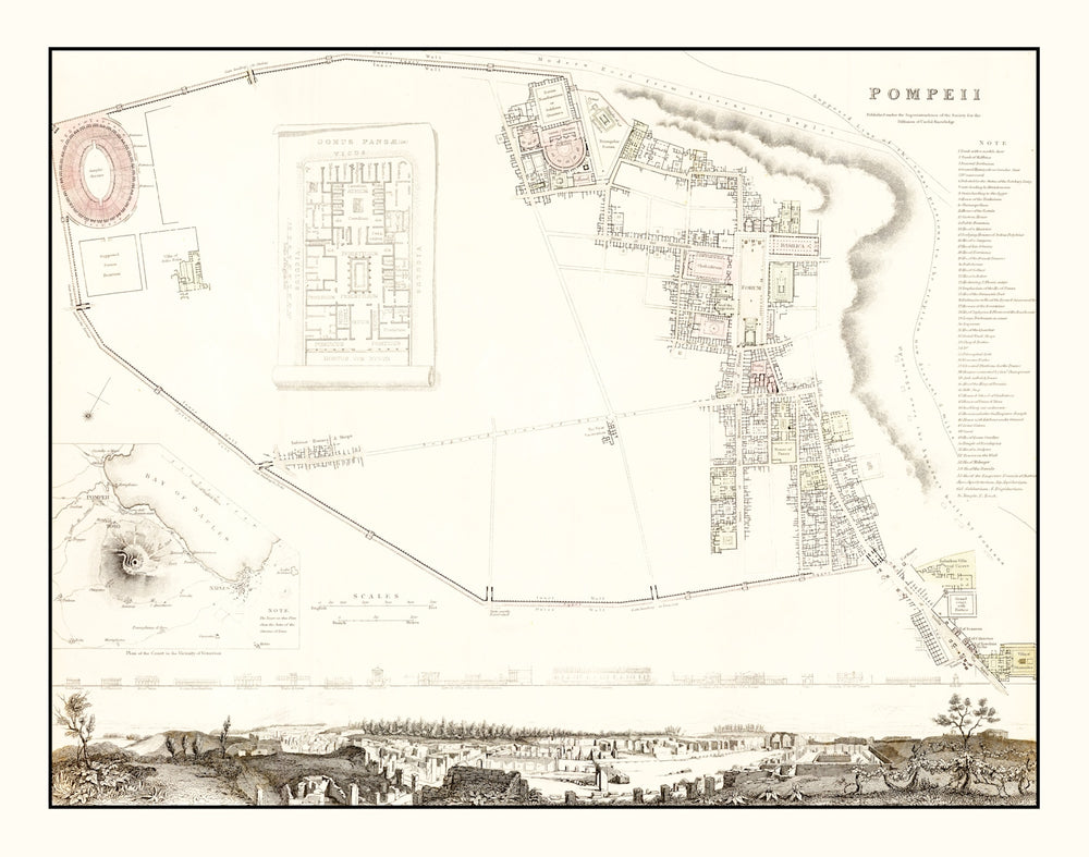 Vintage Map of Pompeii, Italy 1832 print style example
