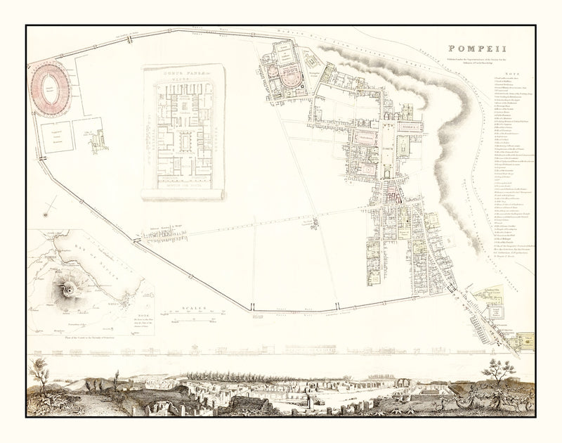 Size comparison using Vintage Map of Pompeii, Italy 1832