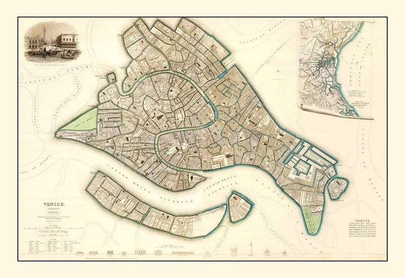 Size comparison using Vintage Map of Venice, Italy 1838