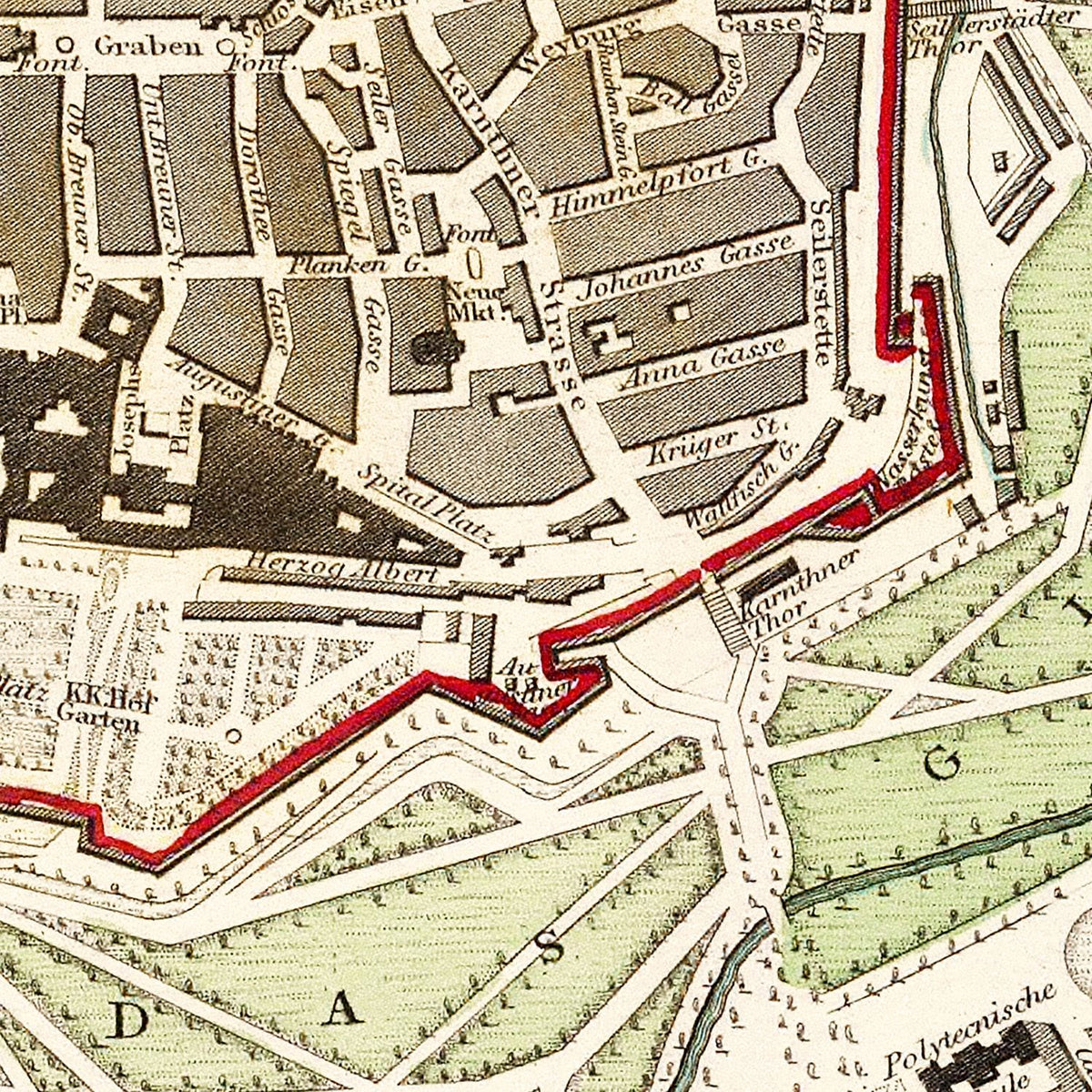 Restored historic details from the 1833 city map of Vienna