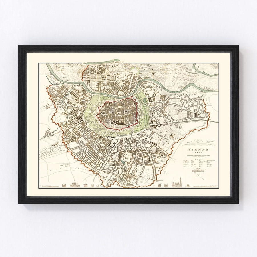 Vintage Map of Vienna, Austria 1833
