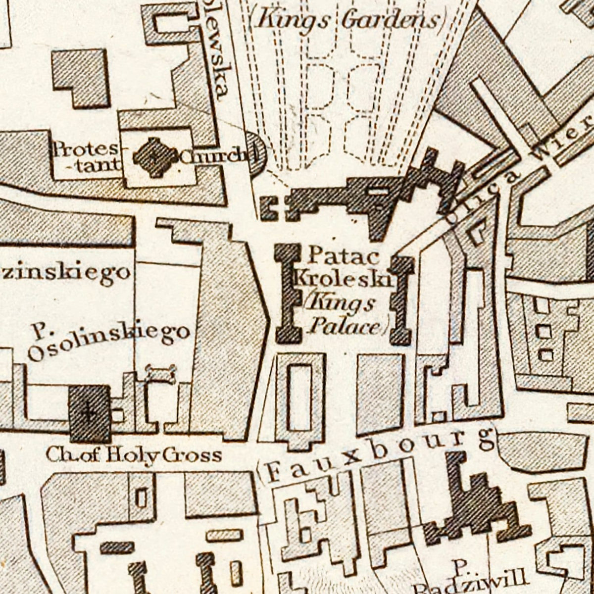 Restored historic details from the 1831 city map of Warsaw
