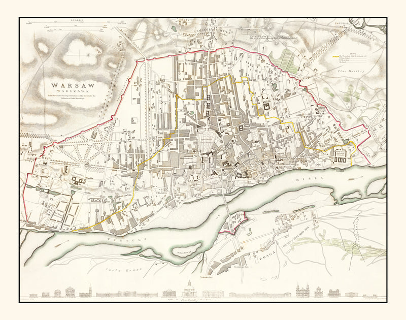 Size comparison using Vintage Map of Warsaw, Poland 1831