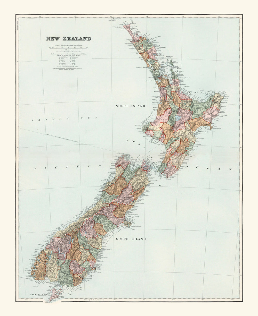 Vintage Map of New Zealand 1904 print style example