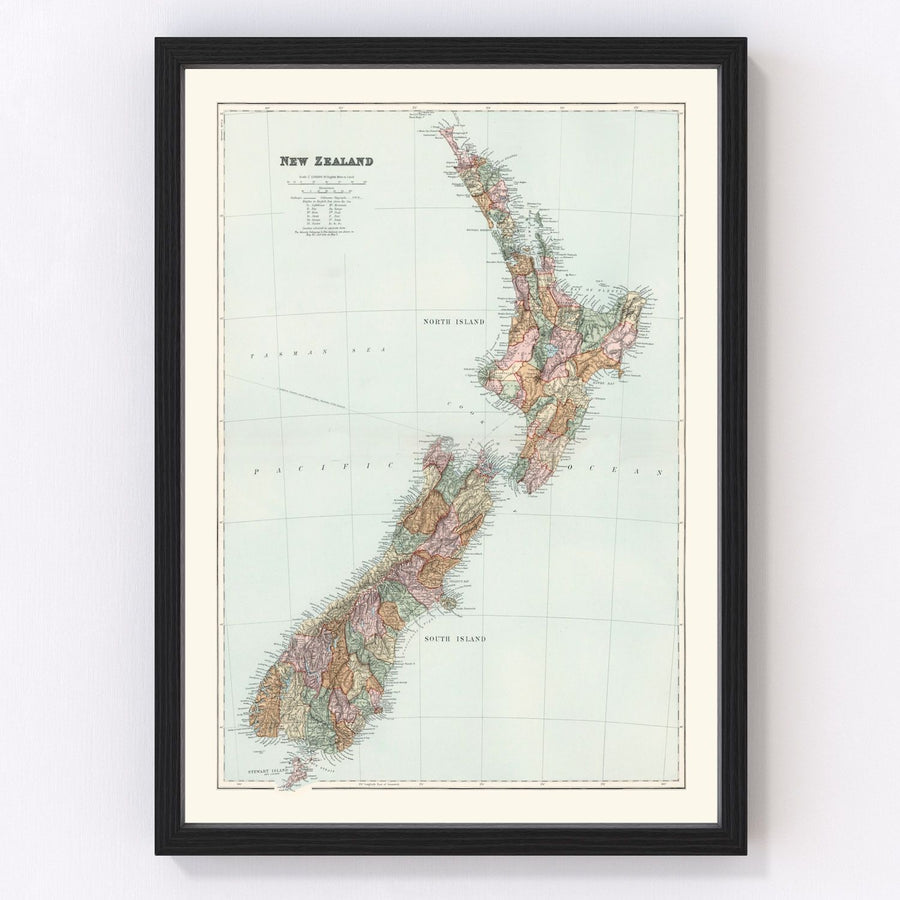 Vintage Map of New Zealand 1904
