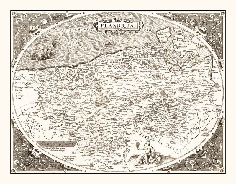 Size comparison using Vintage Map of Flanders, Belgium 1570