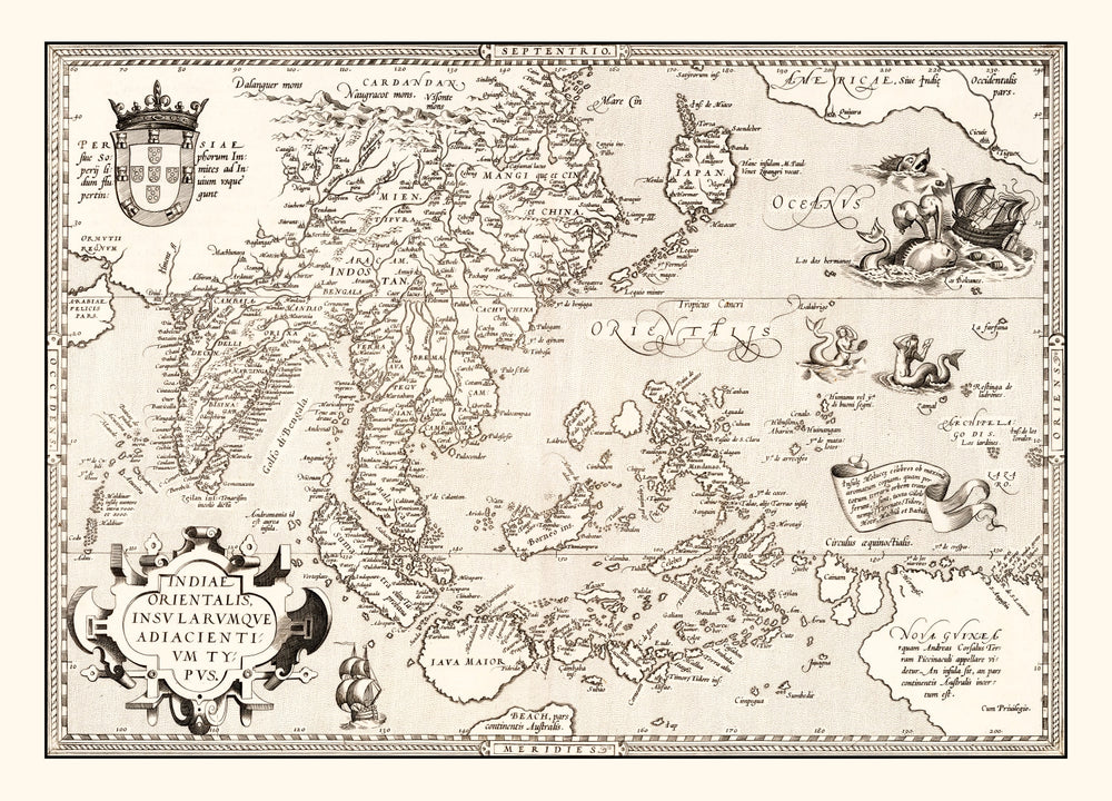 Vintage Map of India, Japan, China & Indonesia 1570 print style example