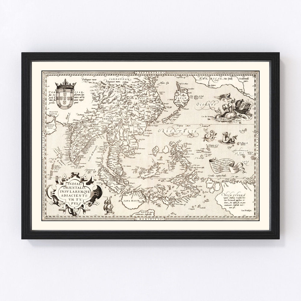 India, Japan, China, Indonesia Vintage Map 1570