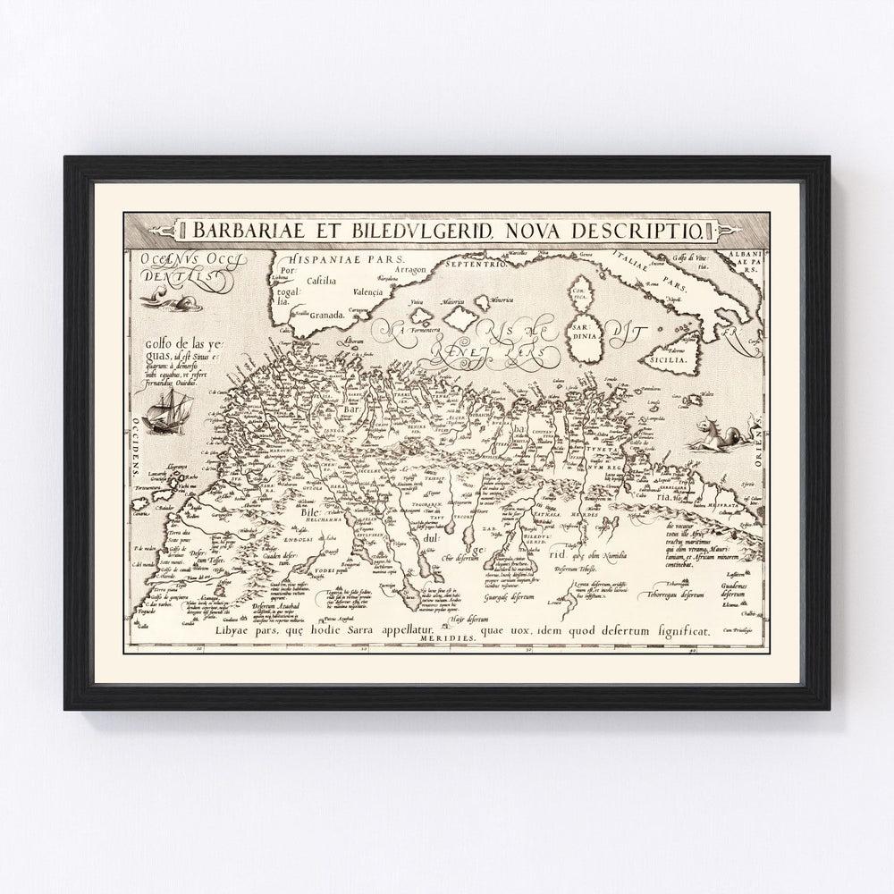 North Africa & the Mediterranean Sea Vintage Map 1570