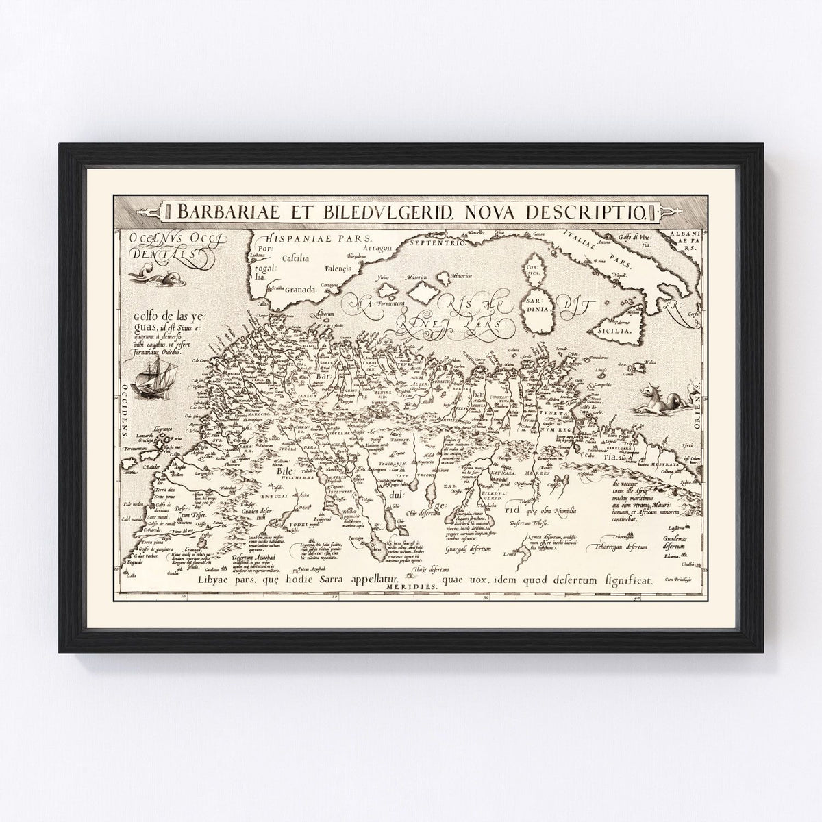 North Africa & the Mediterranean Sea Vintage Map 1570