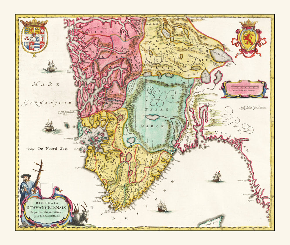 Vintage Map of Norway 1665 print style example