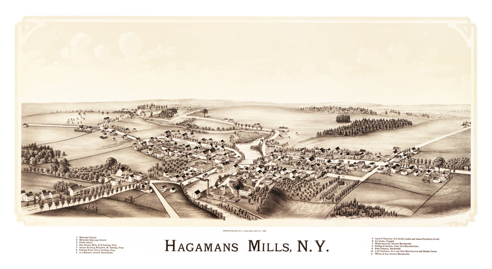Vintage Map of Hagamans Mills, New York 1890 print style example