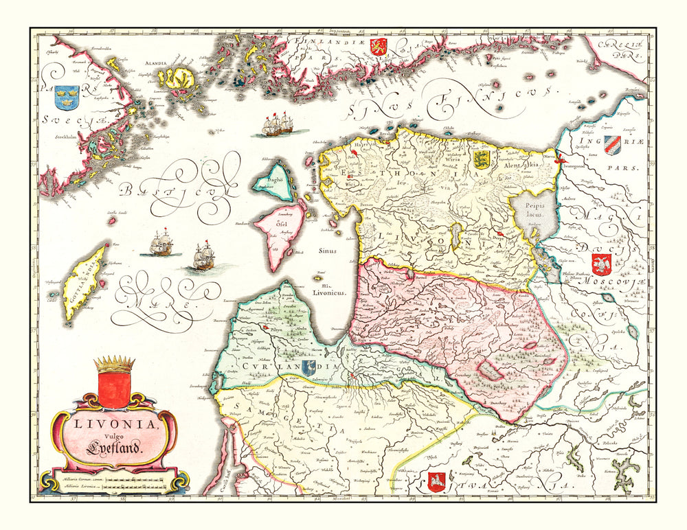 Vintage Map of Estonia, Latvia & Lithuania 1665 print style example