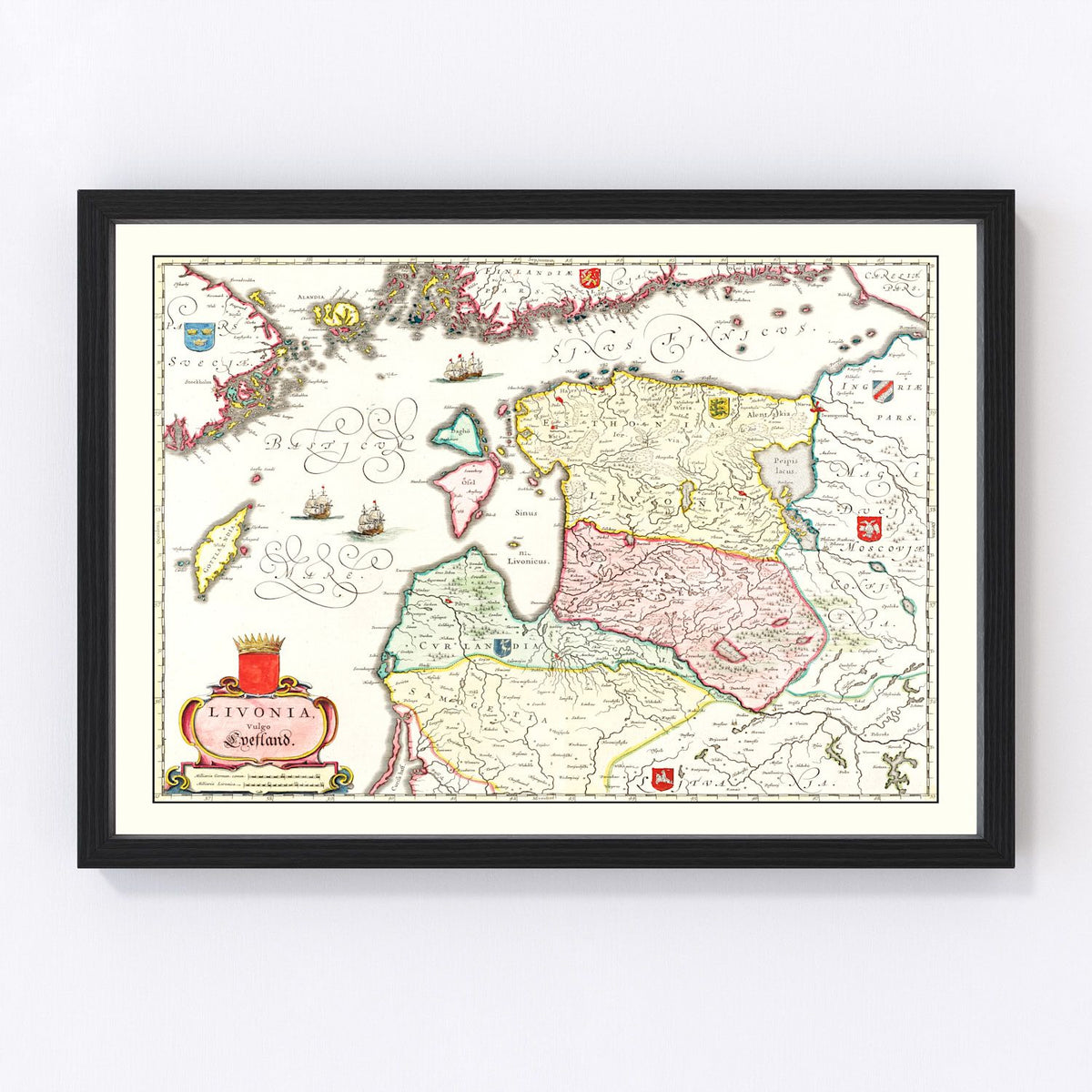 Estonia, Latvia, Lithuania Vintage Map 1665
