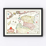 Estonia, Latvia, Lithuania Vintage Map 1665