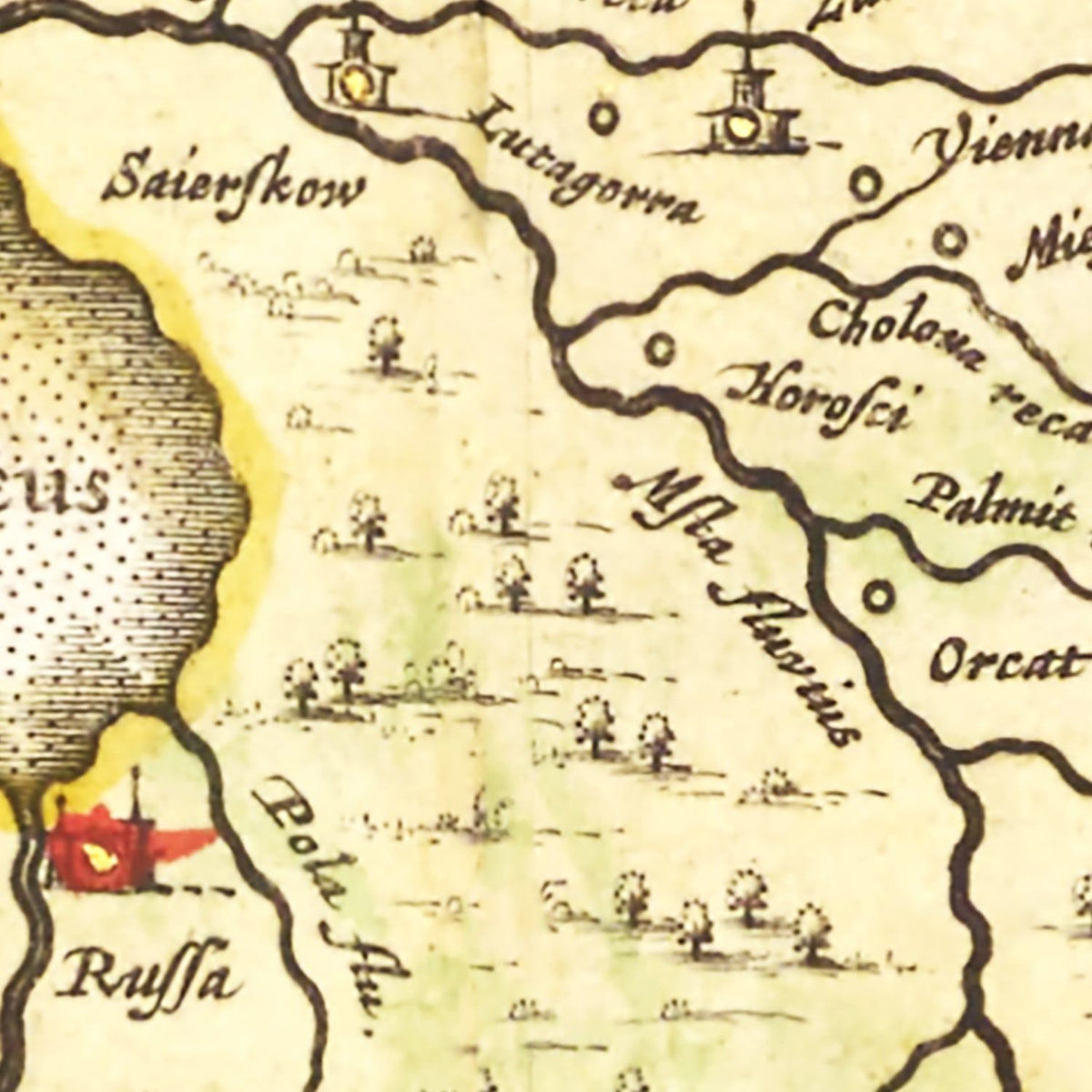 Restored historic details from the 1665 country map of County