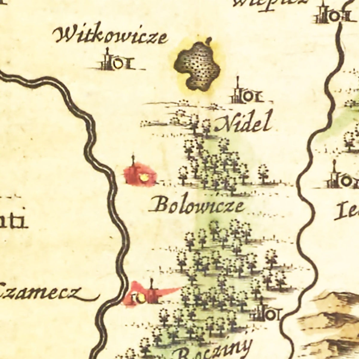 Restored historic details from the 1665 region map of County