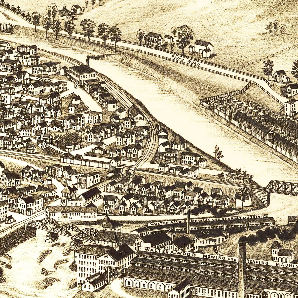 Restored historic details from the 1889 city map of Hoosick Falls, New York