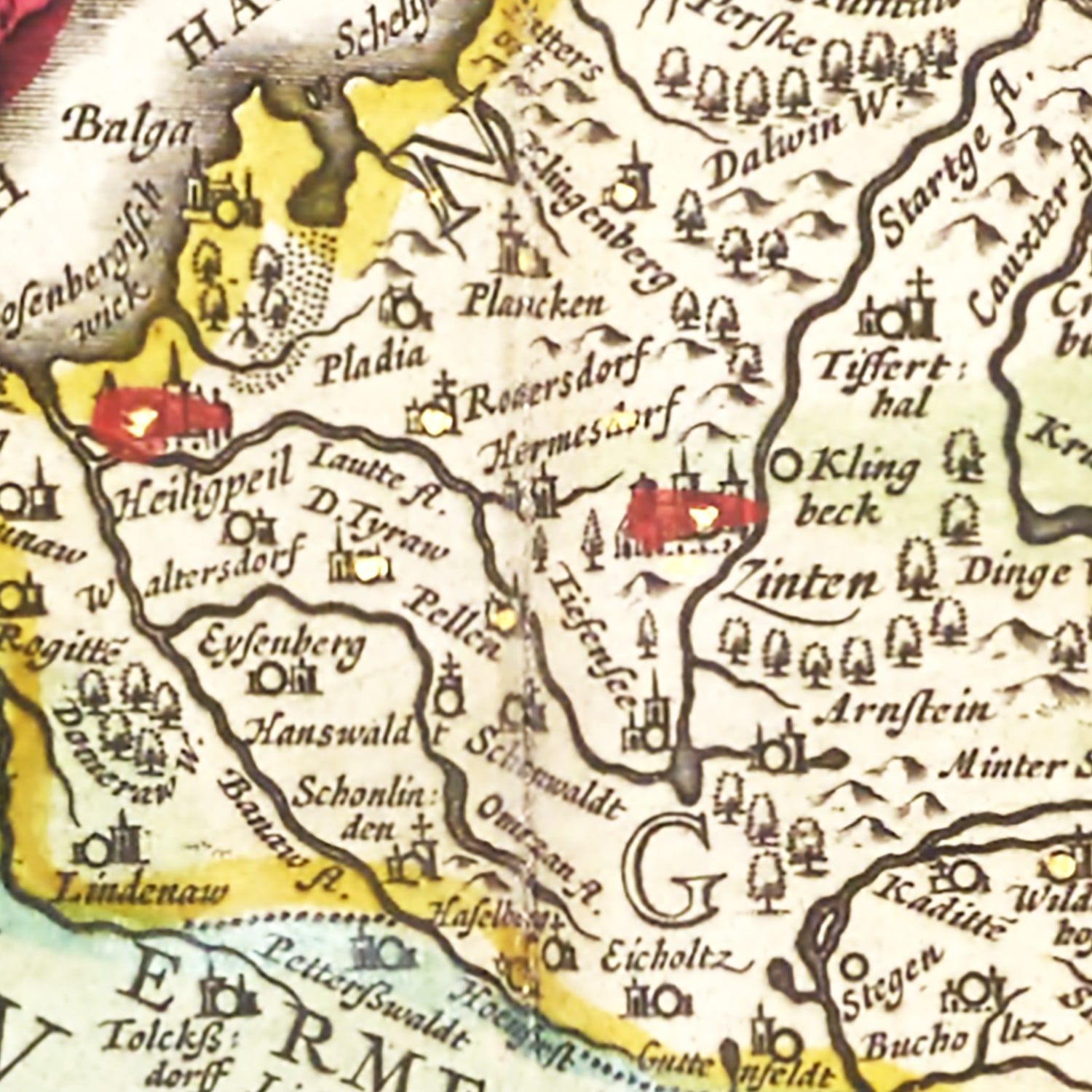 Restored historic details from the 1665 country map of County