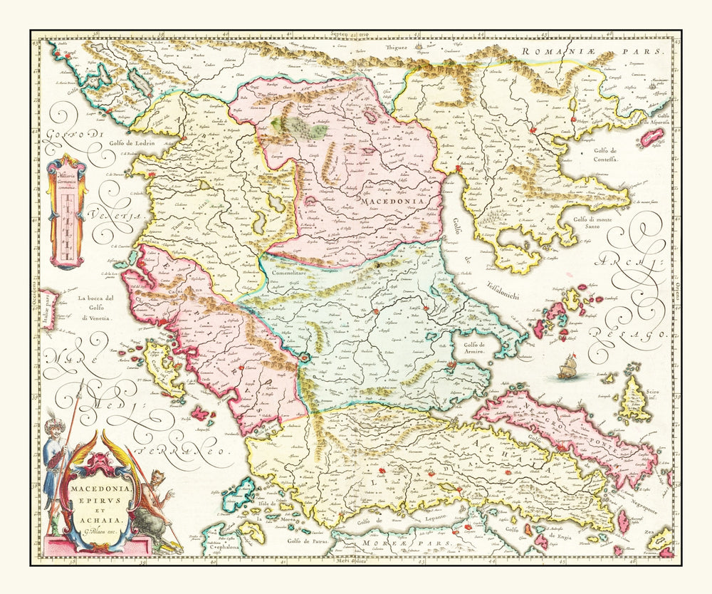 Vintage Map of Macedonia & Greece 1665 print style example
