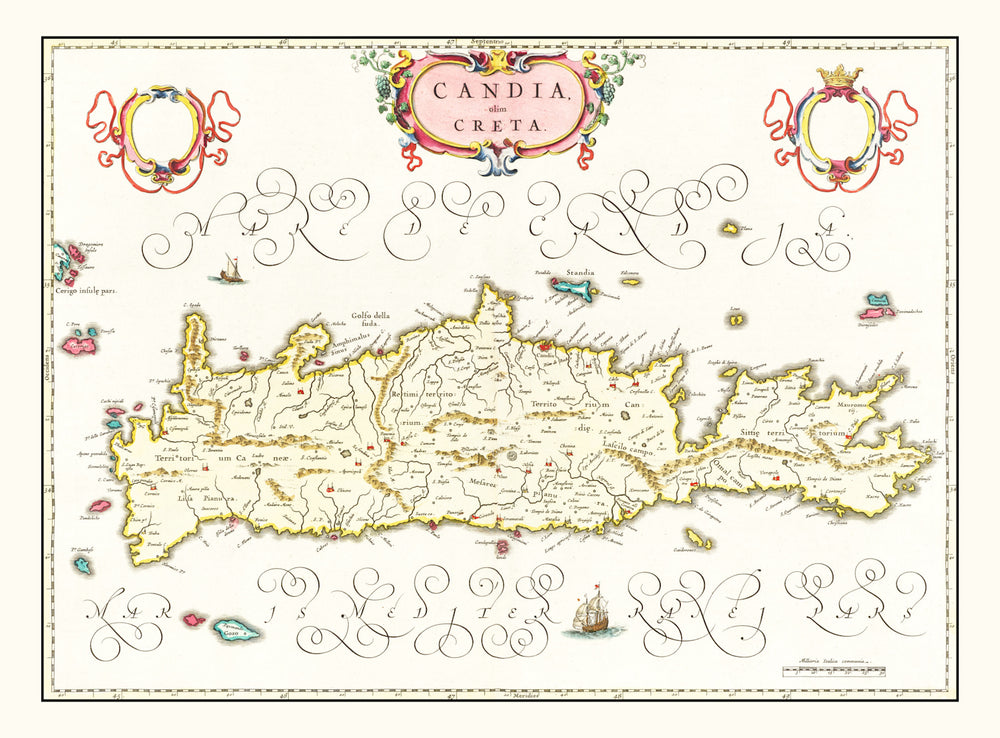 Vintage Map of Crete, Greece 1665 print style example