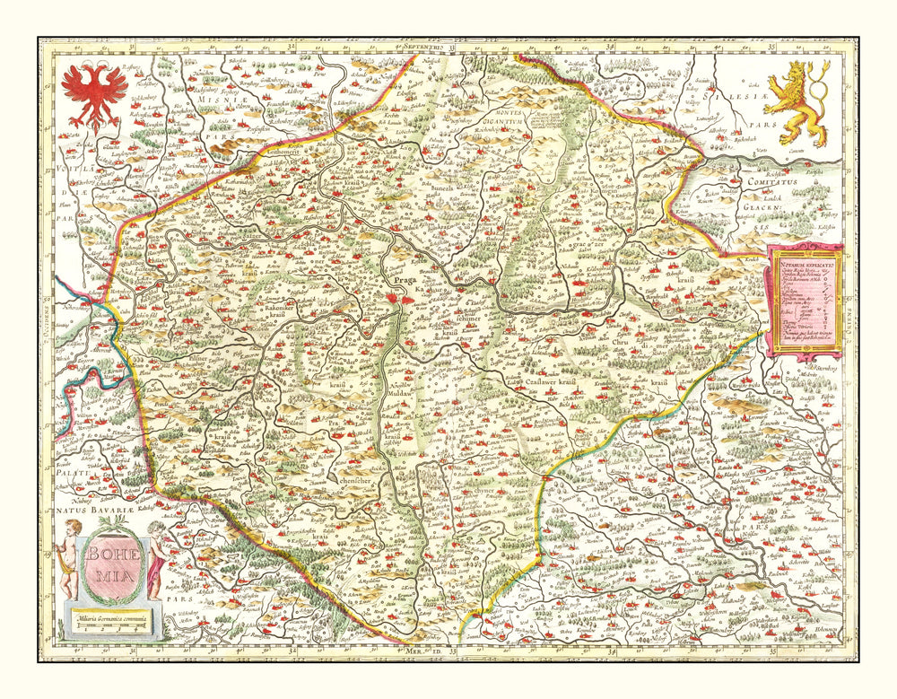 Vintage Map of Bohemia (Czech Republic) 1665 print style example