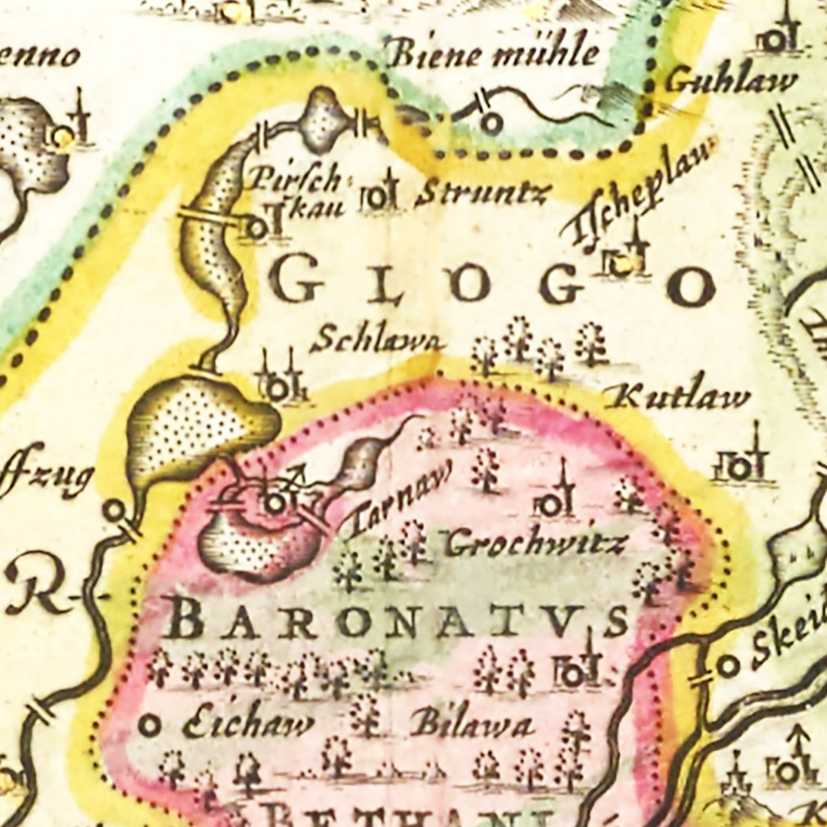 Restored historic details from the 1665 region map of County