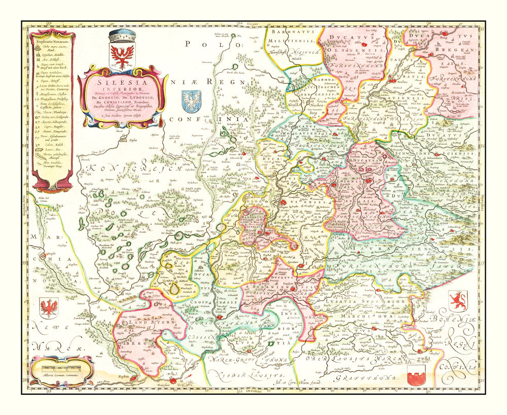 Vintage Map of Lower Silesia, 1665 print style example
