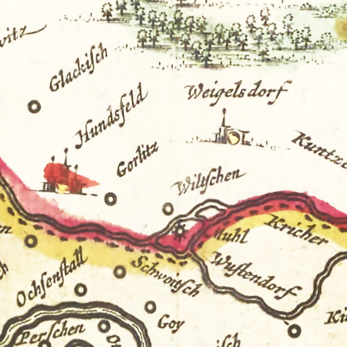 Restored historic details from the 1665 city map of Breslau
