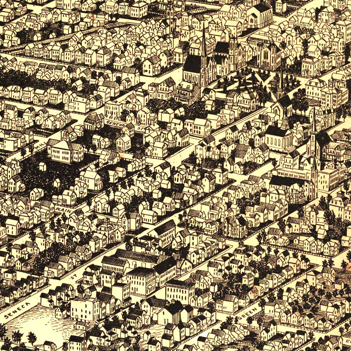 Restored historic details from the 1882 city map of Ithaca, New York