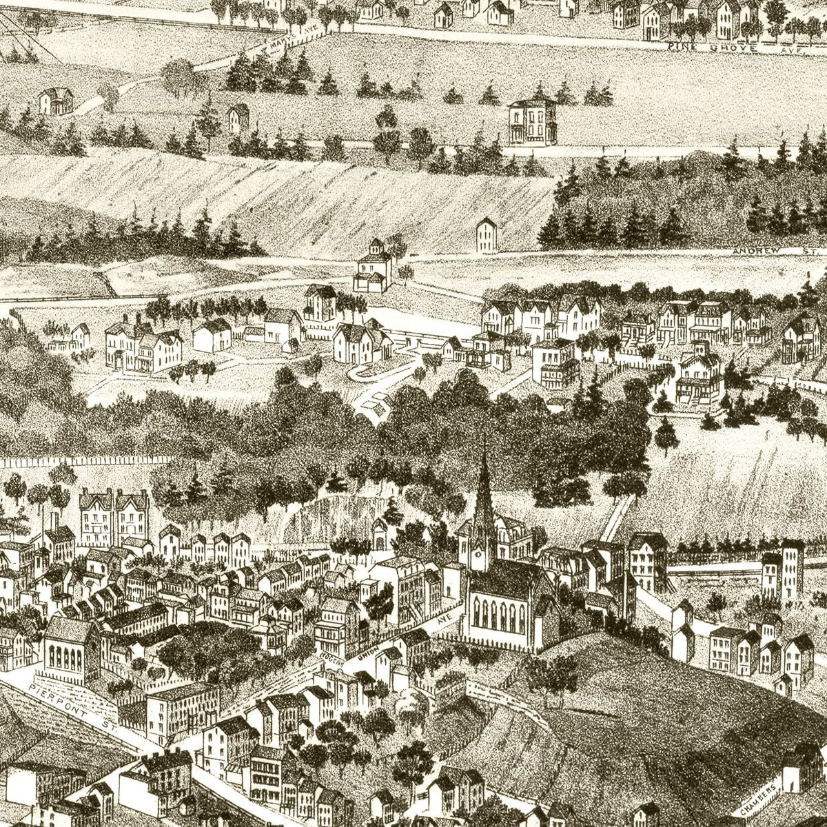 Restored historic details from the 1875 city map of Kingston, New York