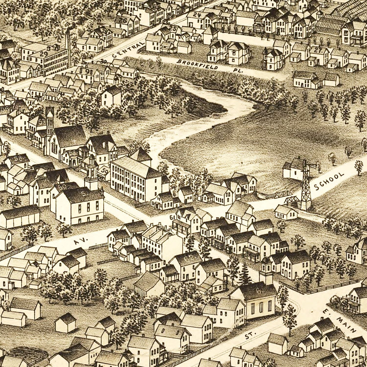 Restored historic details from the 1892 city map of Lancaster, New York