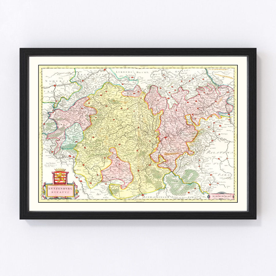 Vintage Map of Luxembourg, Belgium 1665