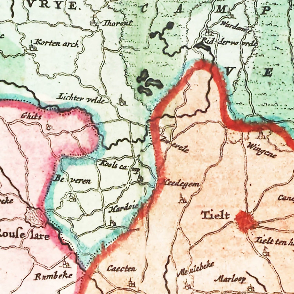 Restored historic details from the 1665 region map of County