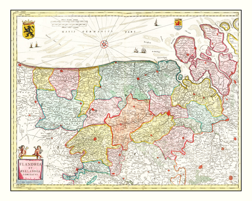 Vintage Map of Flanders & Zeeland Belgium 1665 print style example