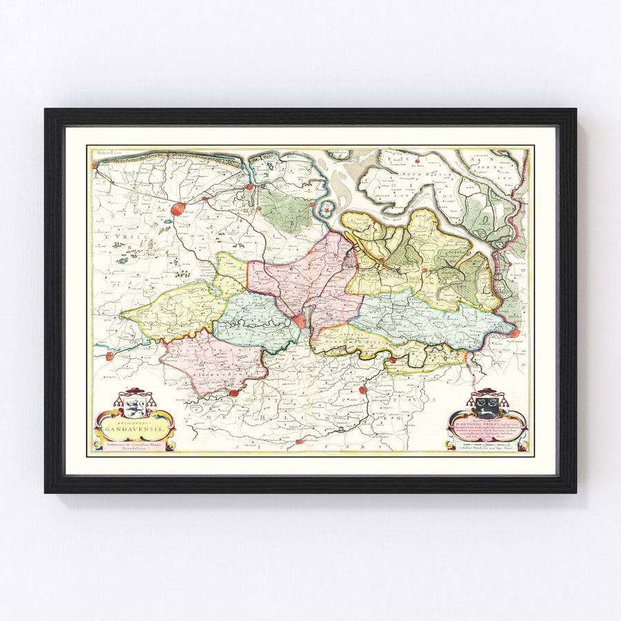 Vintage Map of the Ghent Area of Belgium 1665