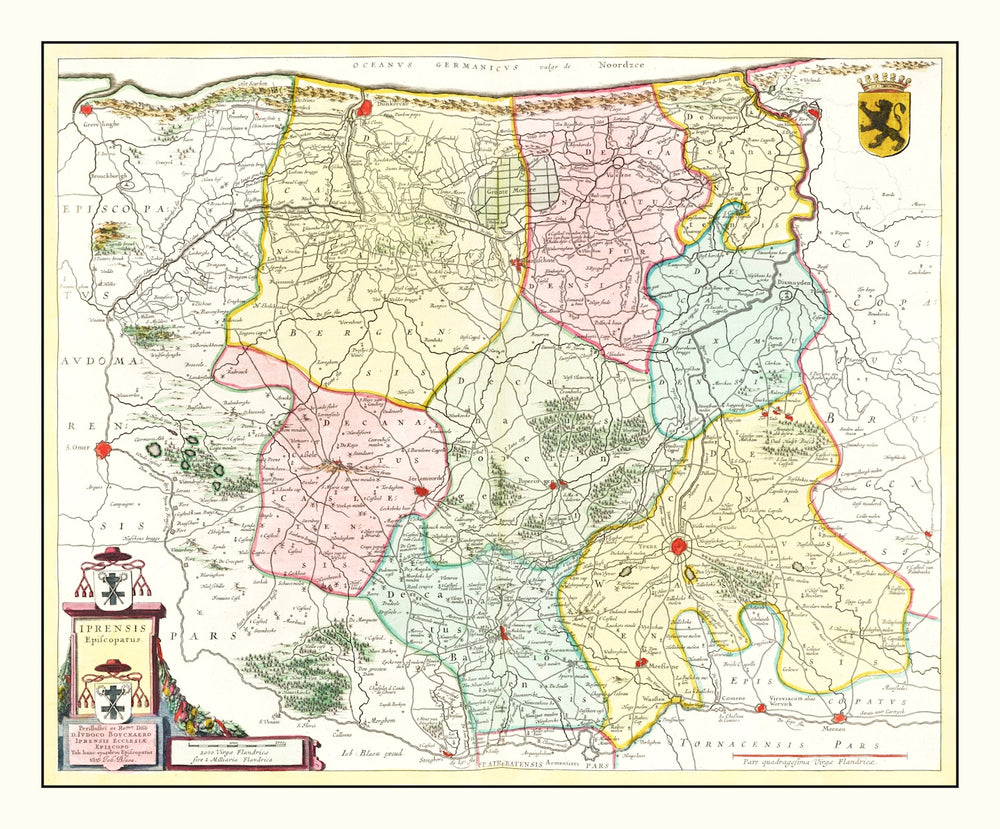 Vintage Map of Ypres, Belgium 1665 print style example