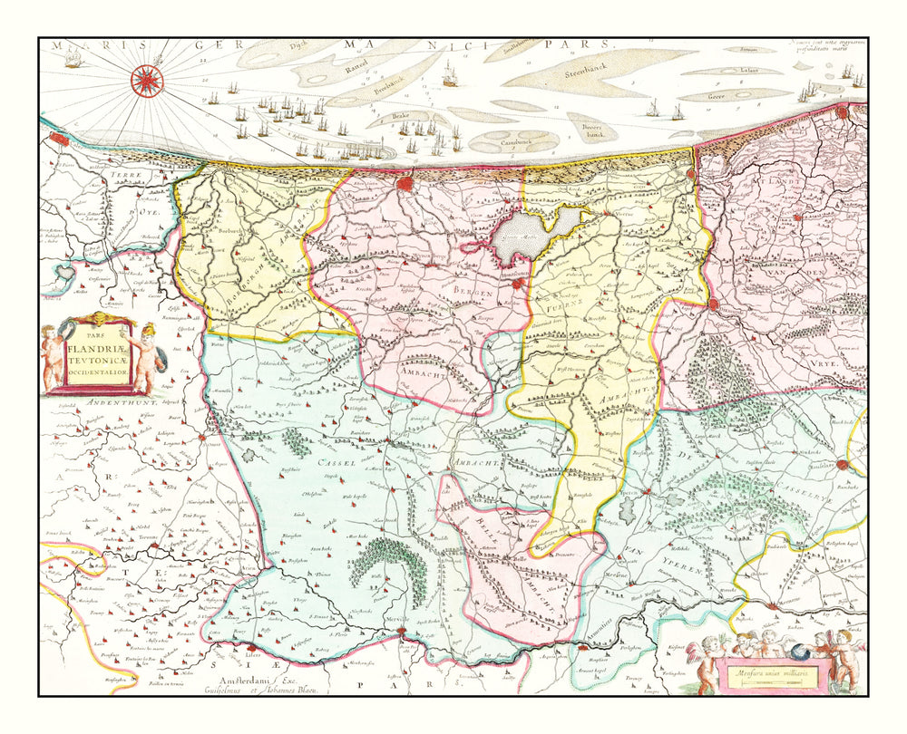 Vintage Map of Western Flanders, Belgium 1665 print style example
