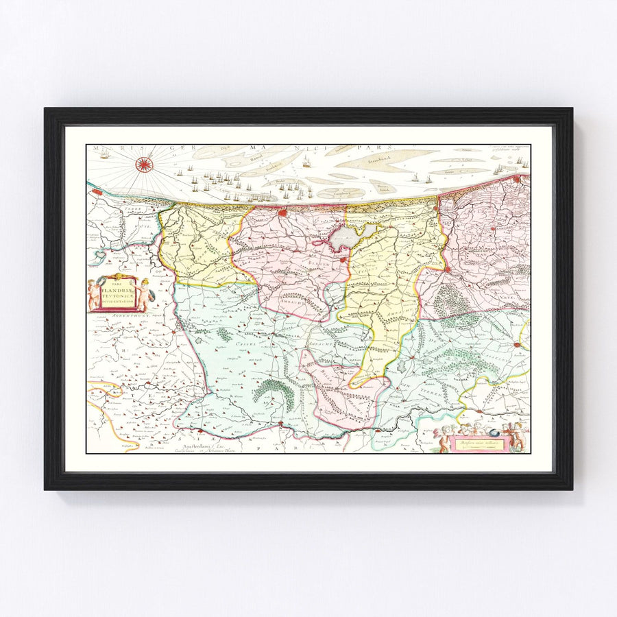Vintage Map of Western Flanders, Belgium 1665