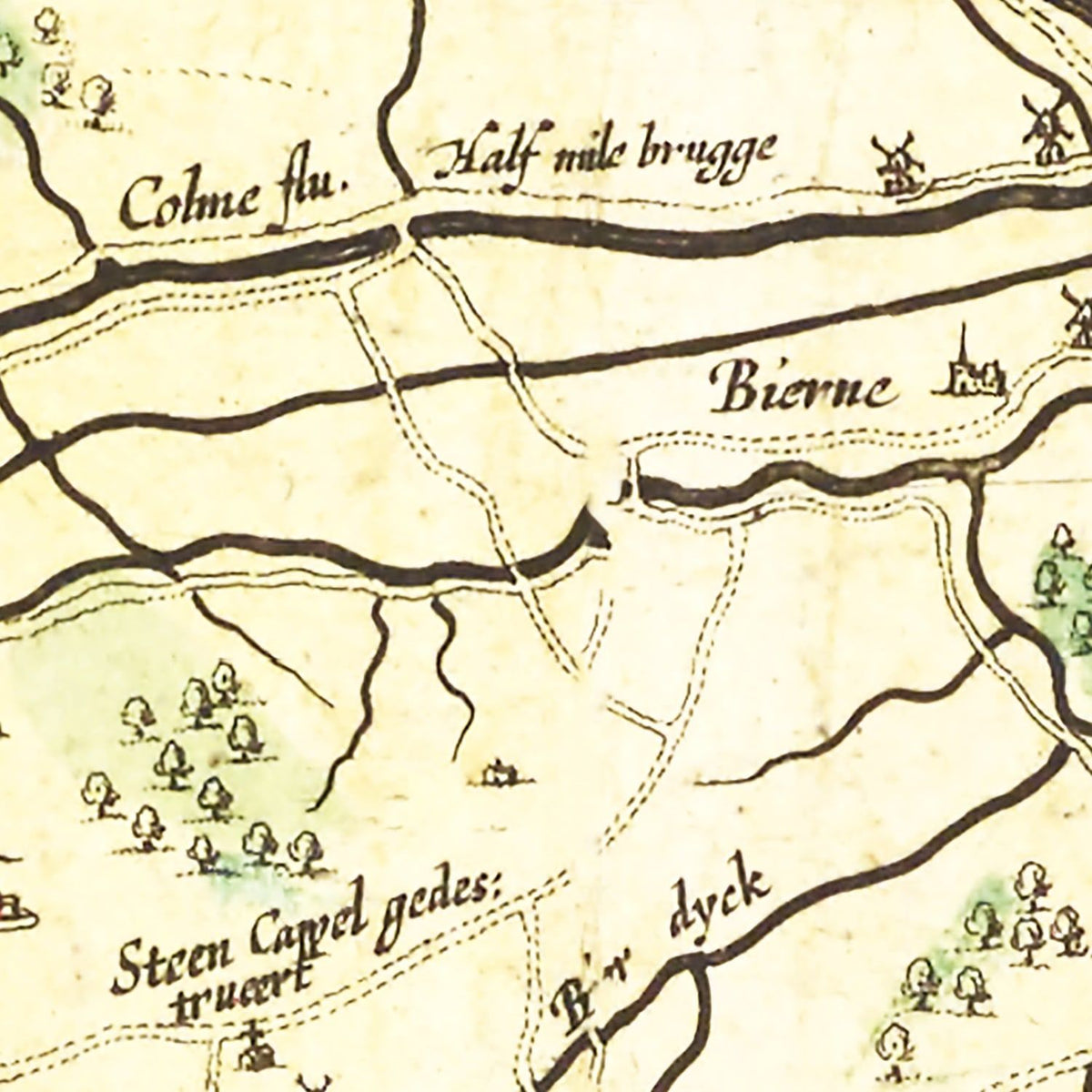 Restored historic details from the 1665 city map of Mons