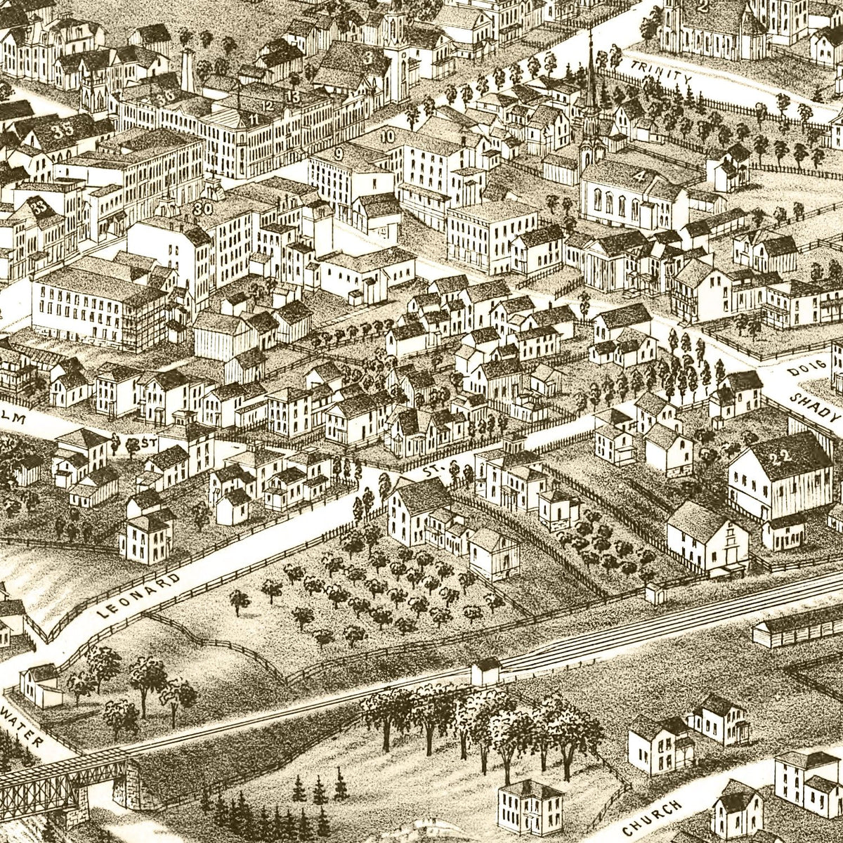 Restored historic details from the 1885 city map of Lowville, New York