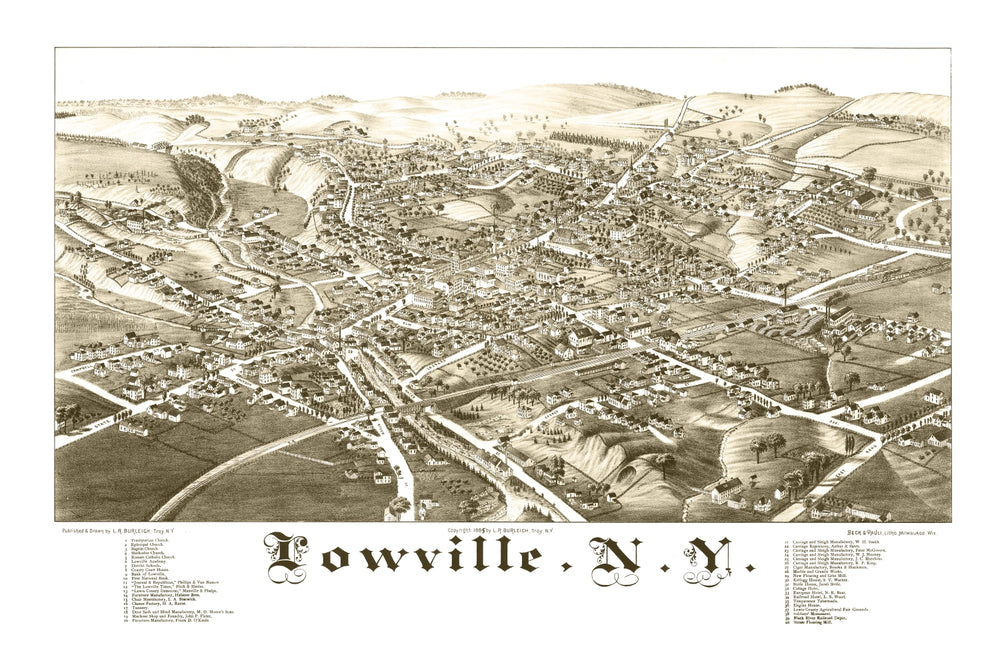 Vintage Map of Lowville, New York 1885 print style example